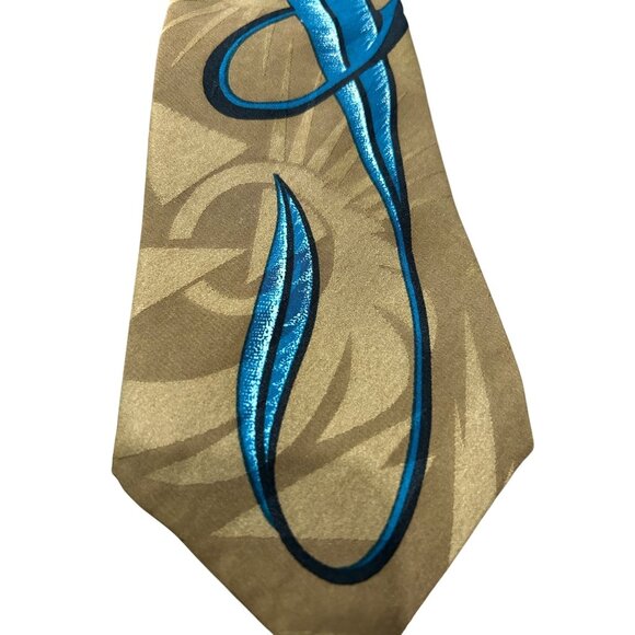 Vintage Camden Court Brown Black Polyester Tie Blue Abstract Design - Picture 2 of 7